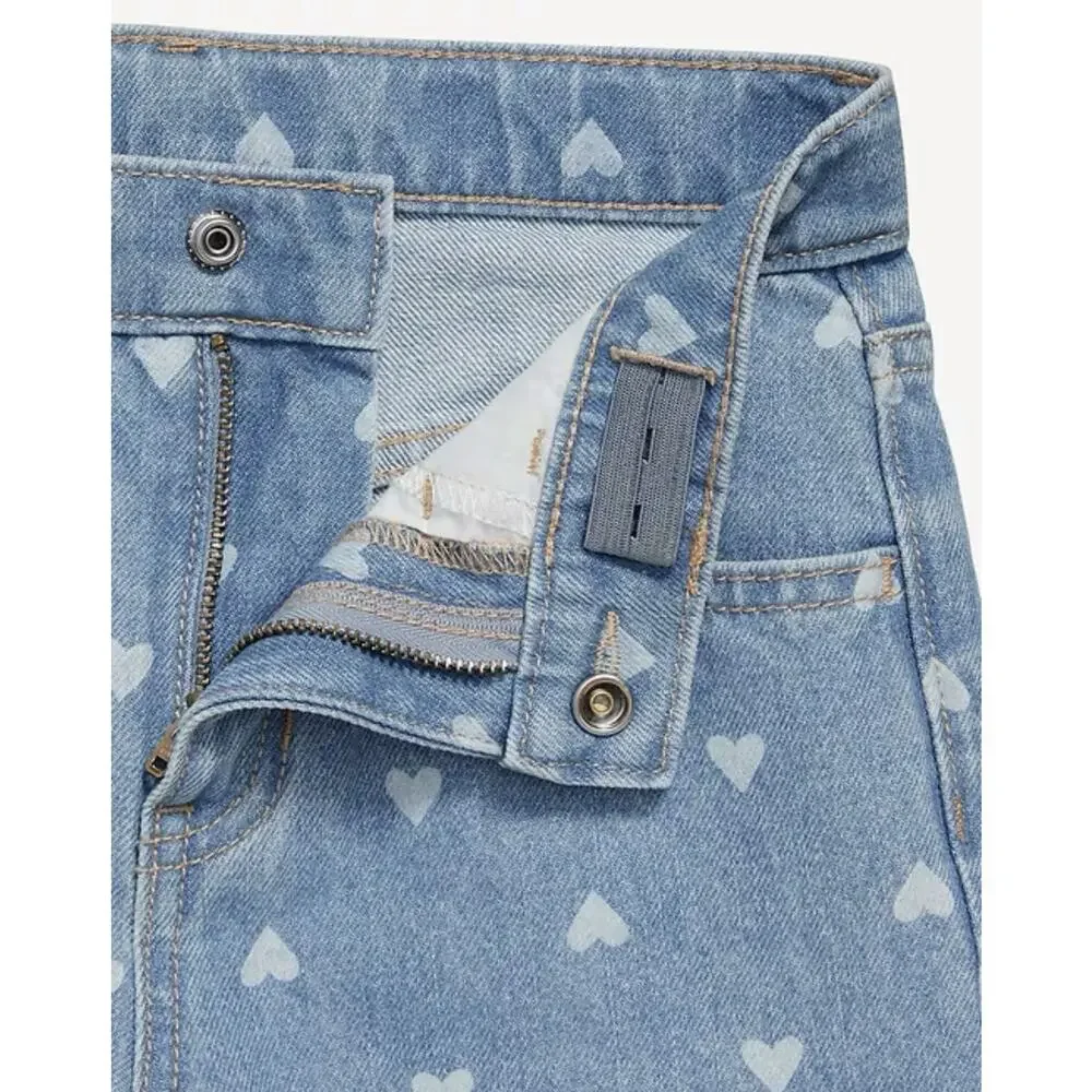 Old Navy Heart Printed High Waisted Baggy Wide Leg Girls Jeans Pants Size 14
